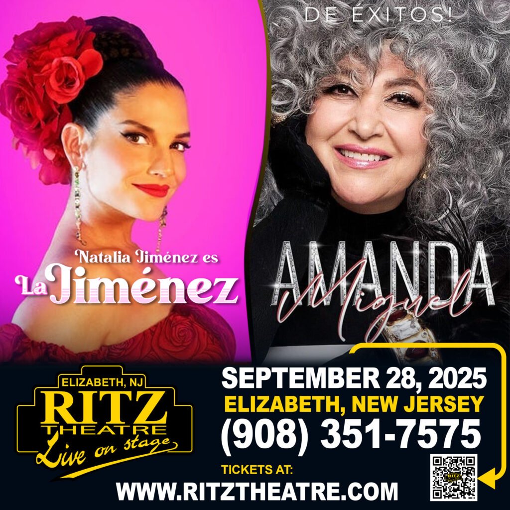 Natalia Jiménez y Amanda Miguel sobre el escenario del Ritz Theatre en Elizabeth, NJ – 28 sept 2025.